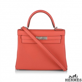 Herms Kelly II Retourne 28cm Rose Texas Clemence PHW